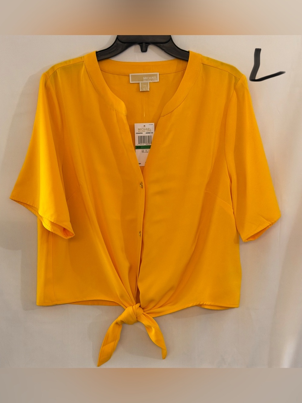 Michael Kors Yellow Tie-Front Short Sleeve Blouse